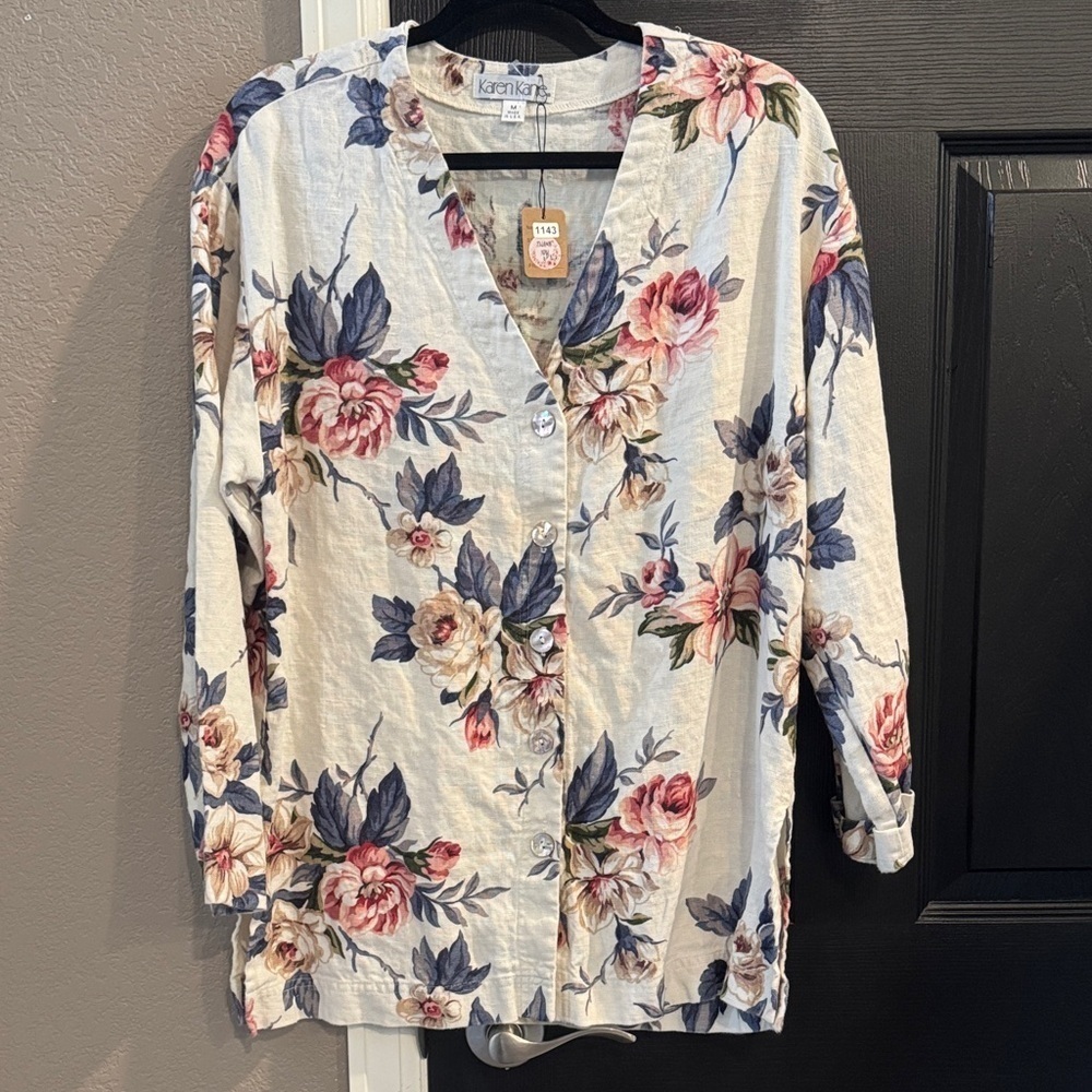 Karen Kane Floral Blouse - Cream and Pink